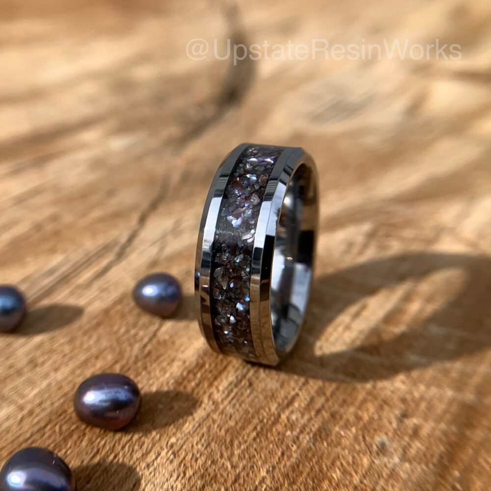 Real Black Pearl Band, Peacock Pearl Ring, Gemstone Rings, Vow Renewal, Wedding Band, Engagement Promise Band