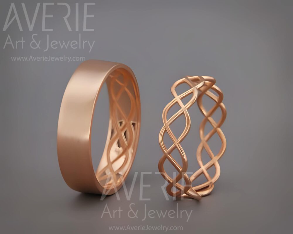Rose Gold Eternity Wedding Ring Set | His & Hers Celtic Band