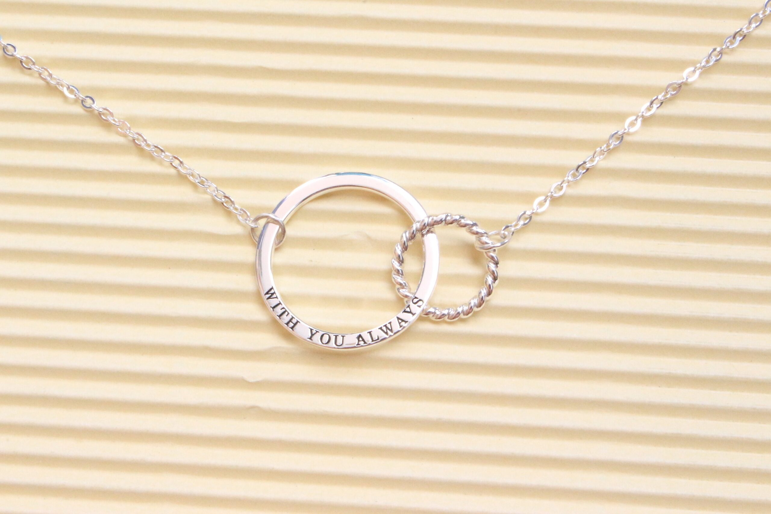 Personalized Mother Daughter Necklace Sterling Silver Linked Rings, Gift For Mom – Custom Necklace, Double Circle Bangle