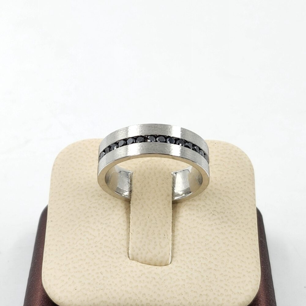 Platinum Black Diamond Men's Wedding Band - Handmade Anniversary Ring