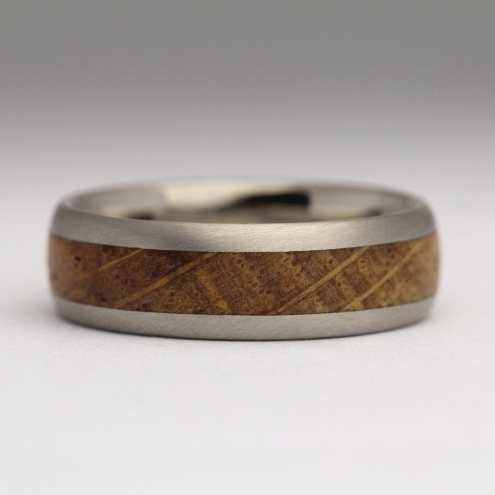 Platinum Wood Ring - Contemporary Luxury Inlay Band 7mm Wide Unusual Wedding For Him Or Her Handmade To Order in Cornwall