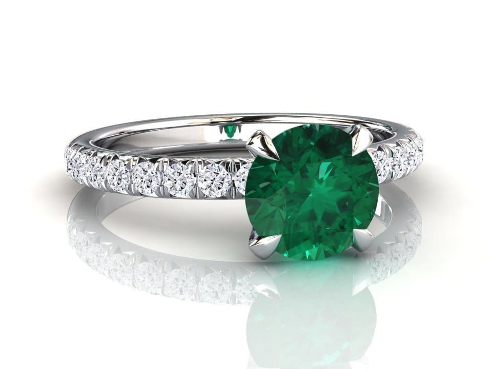 Platinum Emerald Engagement Ring, Pave Set Natural Diamond Wedding Set, Classic Anniversary May Birthstone Promise Matching Band