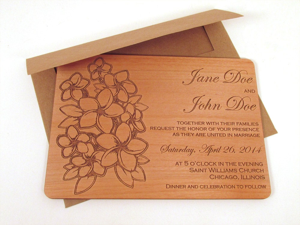 Flower Bouquet Wooden Wedding Invitation - Floral Real Wood Invite