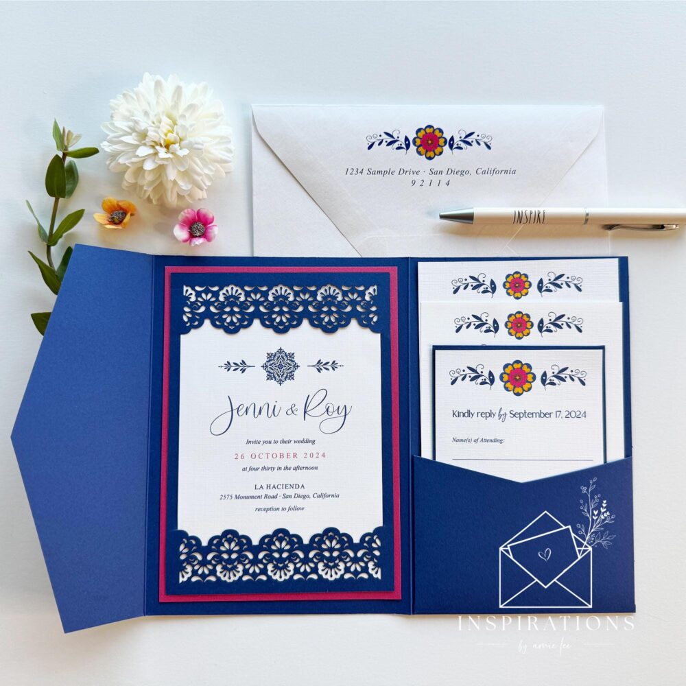 Mexican Floral Wedding Invitations, Spanish Style Wedding, Flower Theme Invite