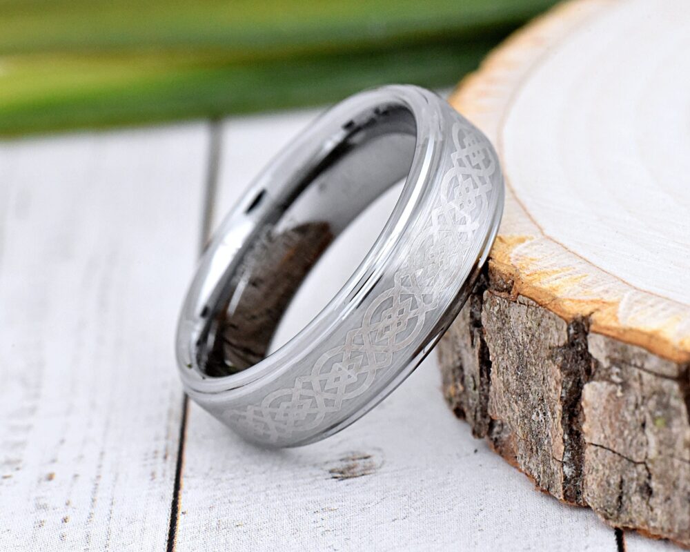 Celtic Knot Wedding Band, 7mm Tungsten Ring, Man Promise Anniversary Engagement Personalized Ring