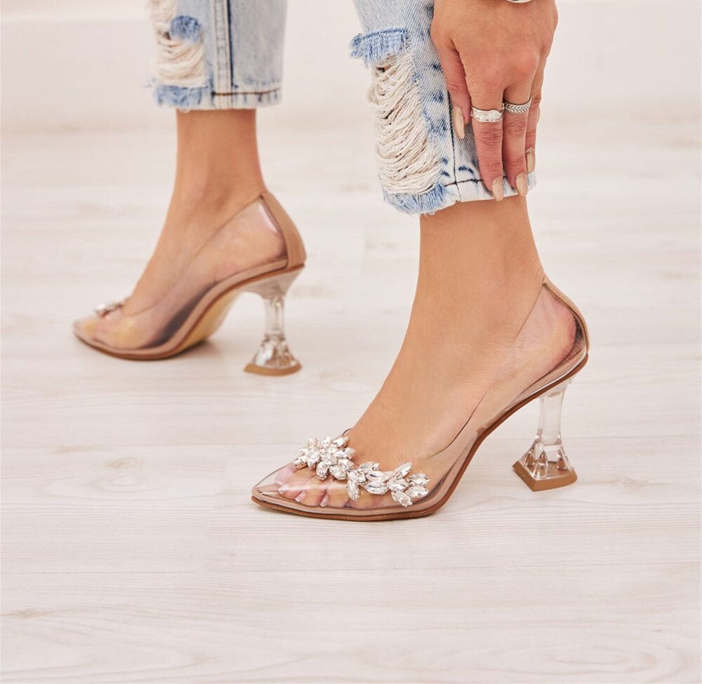 Rhinestone Bridal Shoes, Clear Goblet Heel, Wedding Princess Shoes