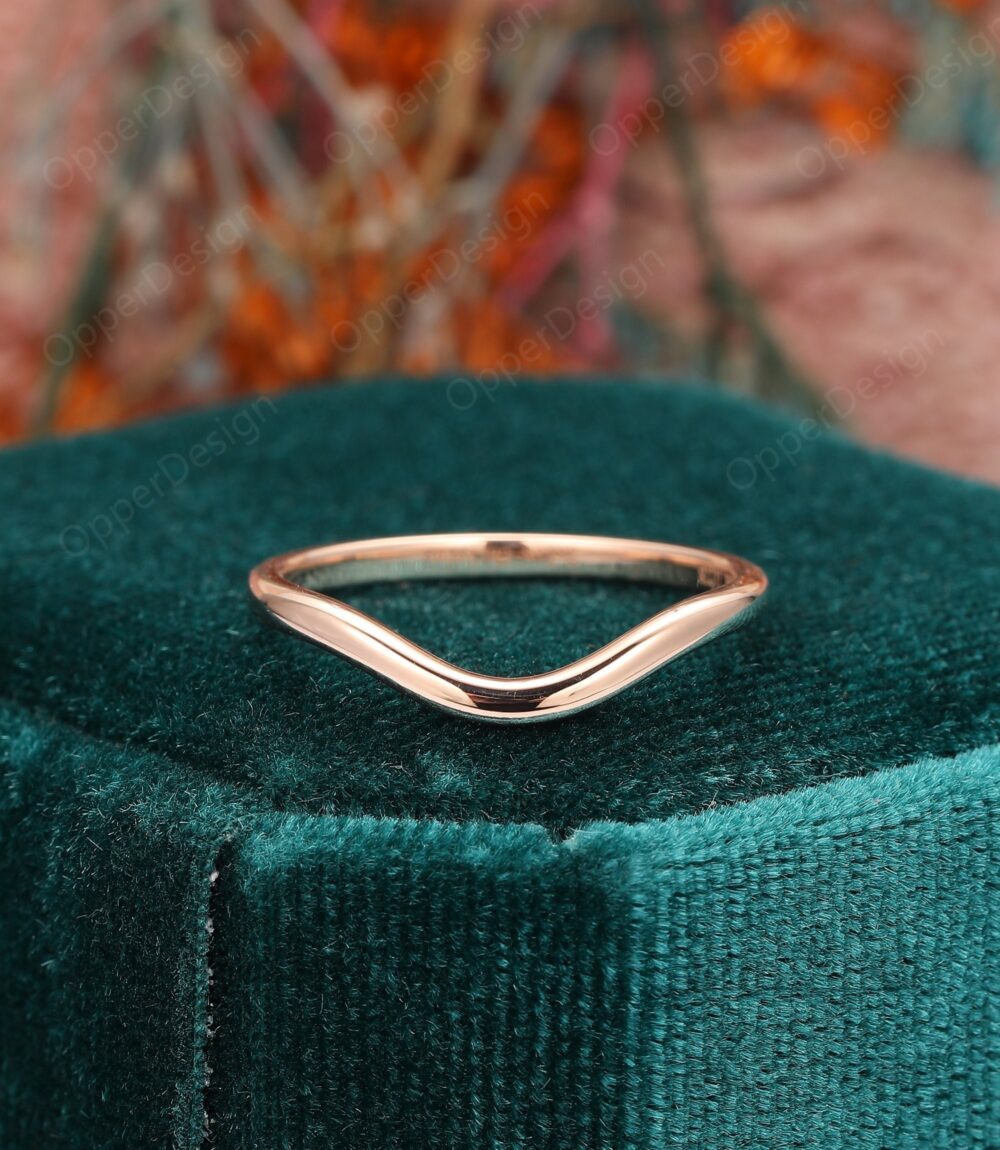 Wedding Band Women Rose Gold, Minimalist Ring, Solid Gold Unique Anniversary Bridal Ring Band, Filled Handmade
