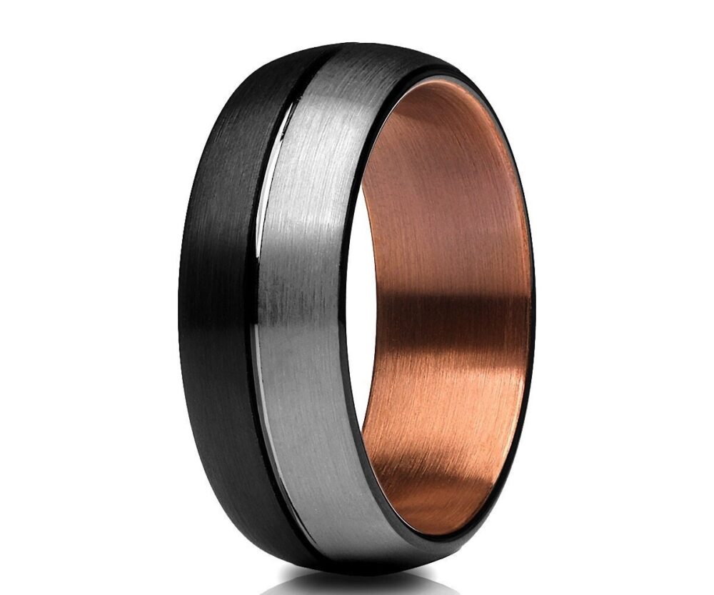 Tungsten Wedding Ring, Copper Ring, Black Ring, Anniversary Ring, Engagement Band, Espresso Ring, Dome Ring