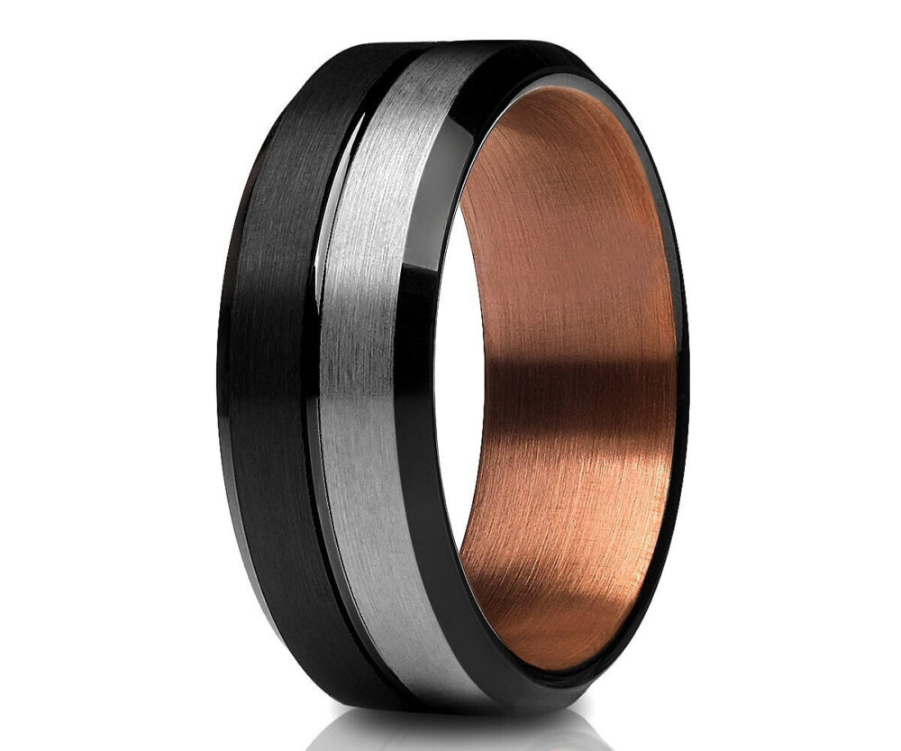 Black Wedding Ring, Copper Band, Espresso Ring, Tungsten Carbide Ring, Matte Finished Ring, Unique Band, Comfort Fit Ring