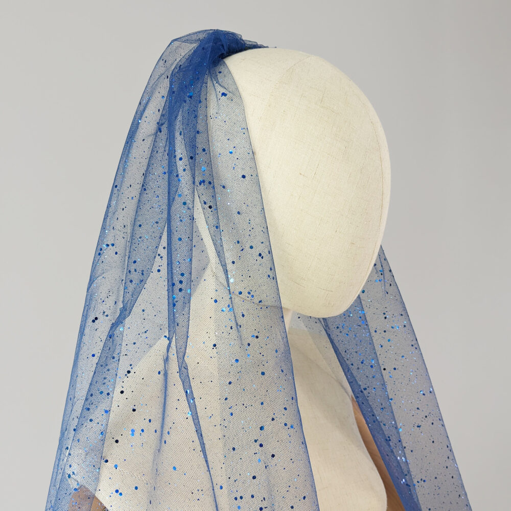 Blue Glitter Wedding Veil Navy Tulle, Silver Comb