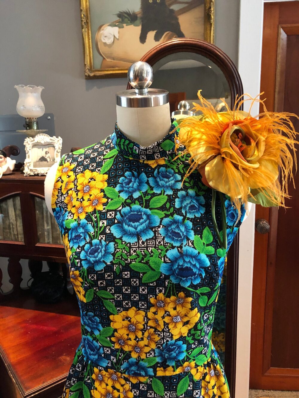 70's Floral Maxi Dress/70's Sleeveless Turtleneck Dresses/Vintage Floral Maxi Dresses/70's Dress/Vintage Maxi/Mint Condition