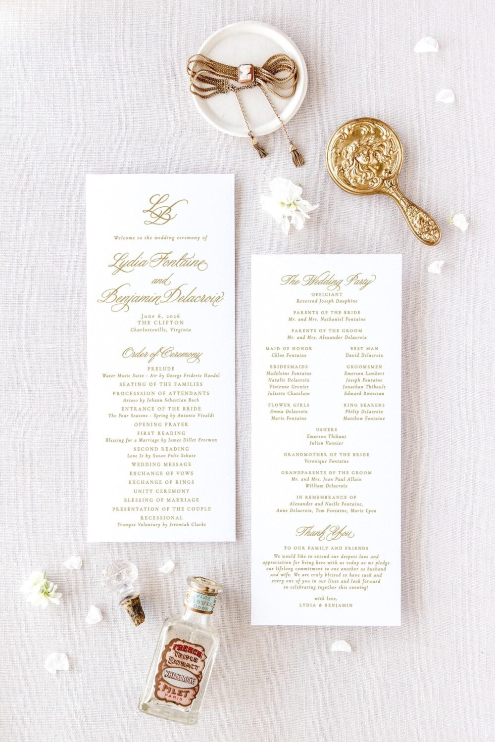 Classic Wedding Programs, Gold Program, Printed Order Of Service Cards, Catholic Program | Lydia