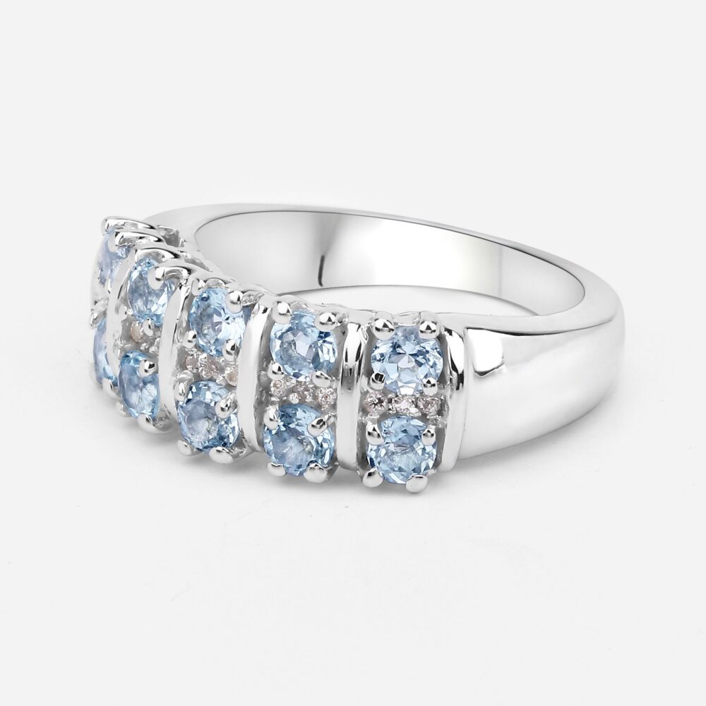 Blue Topaz Ring, Natural & White Half Eternity Band, Sterling Silver December Birthstone Anniversary Gift