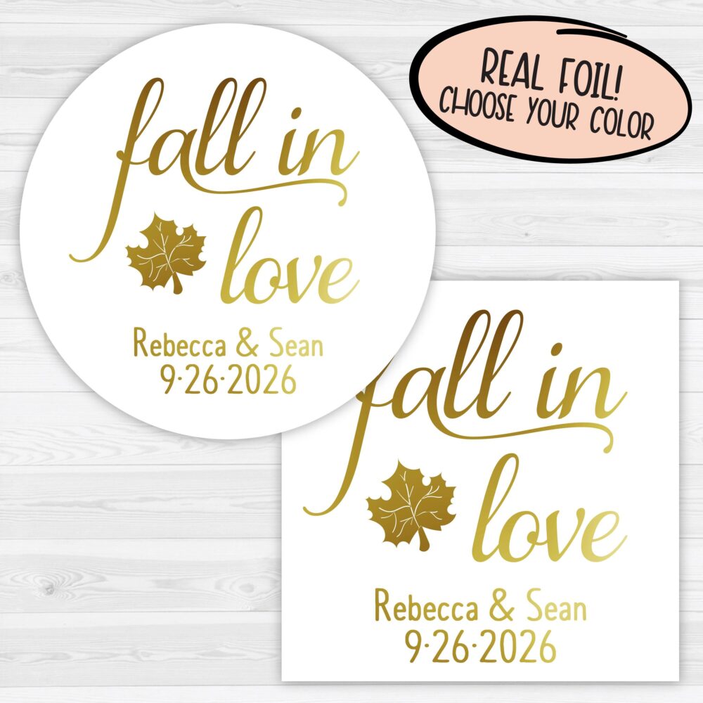 Fall in Love Wedding Stickers | Autumn Favor Labels Leaf Leaves Guest 013-F