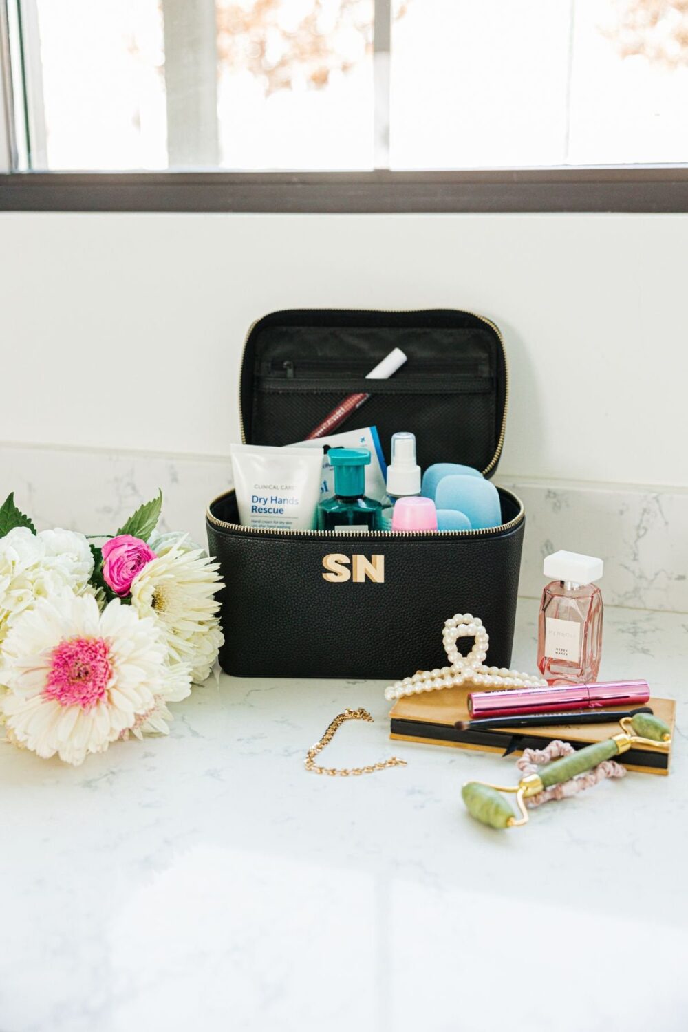 Shadow Monogram Leather Train Case // Personalized Vegan Makeup Bag, Monogrammed Cosmetic Travel Bridesmaid Gift