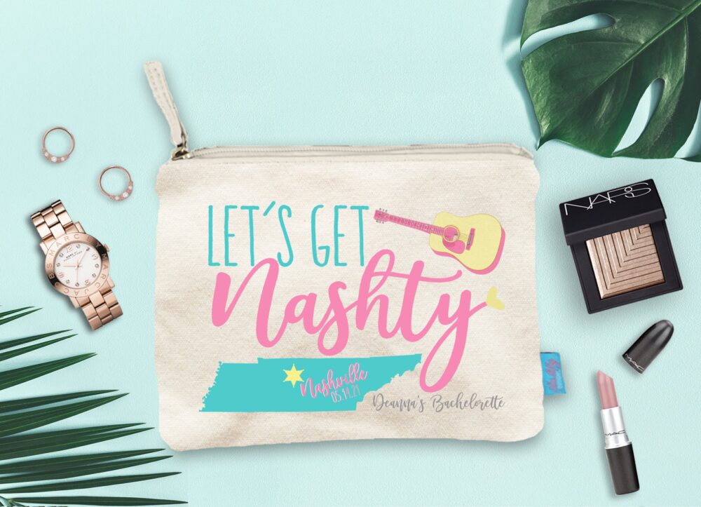 Nashville Bachelorette Party Canvas Makeup Bag, "Let's Get Nashty'