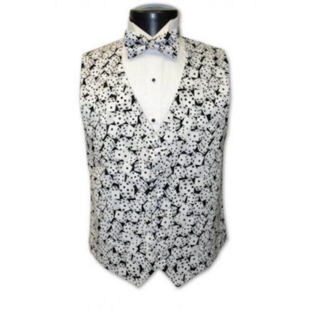 Dice Tuxedo Vest & Bow Tie, Vegas Casino Theme Groomsmen Attire, Ideal For Weddings