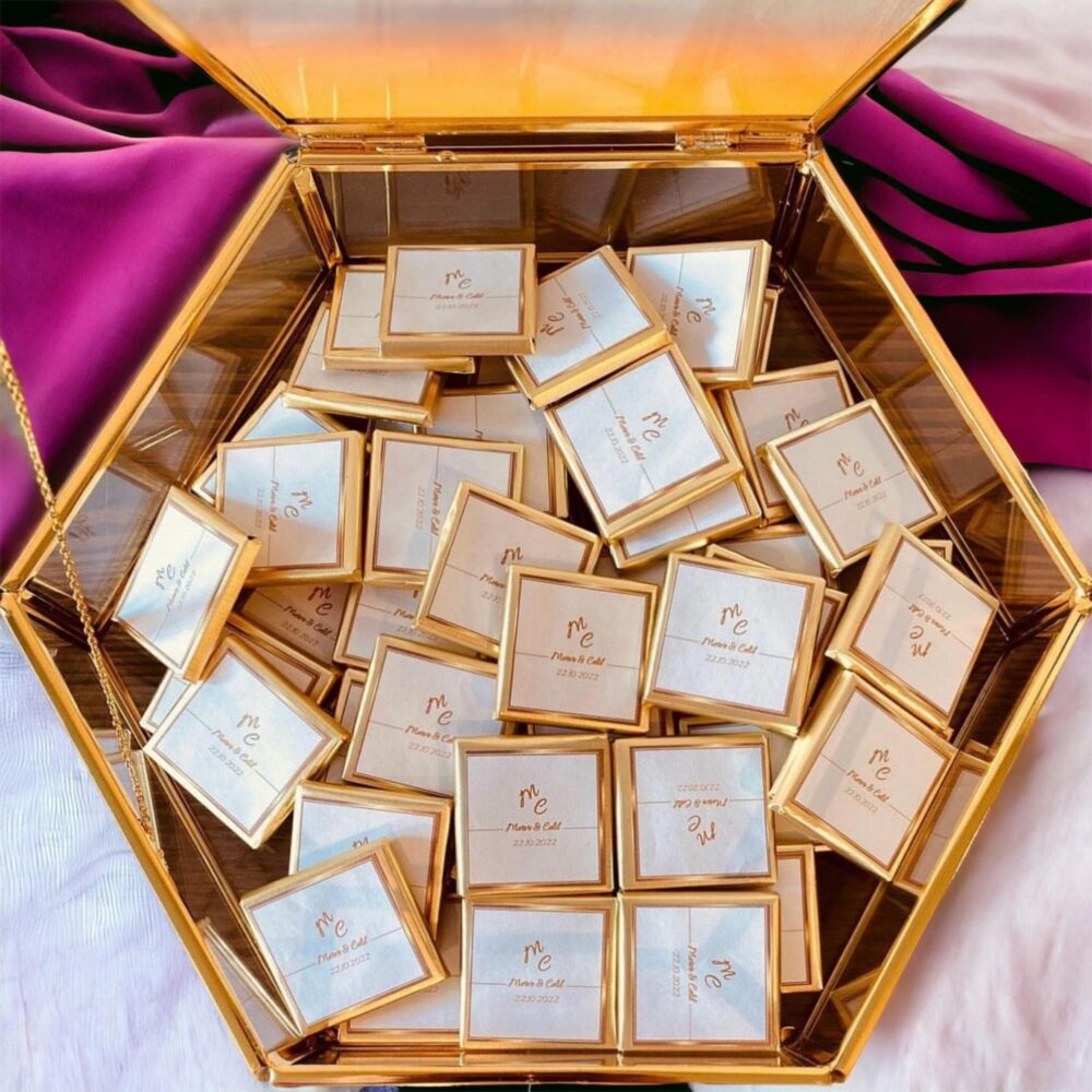 50 Personalized Wedding Chocolate Favors Gold Foil Table Decor