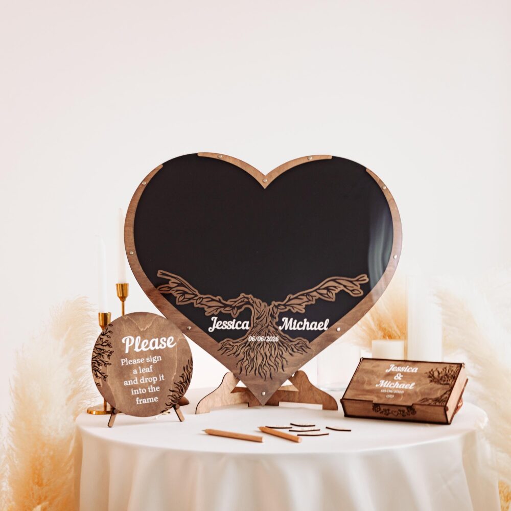 Heart Wedding Guest Book Alternative, Weddingbyeli, Family Tree, Sign, Rustic Decor, Boho Keepsake Box, Wishing Leaves