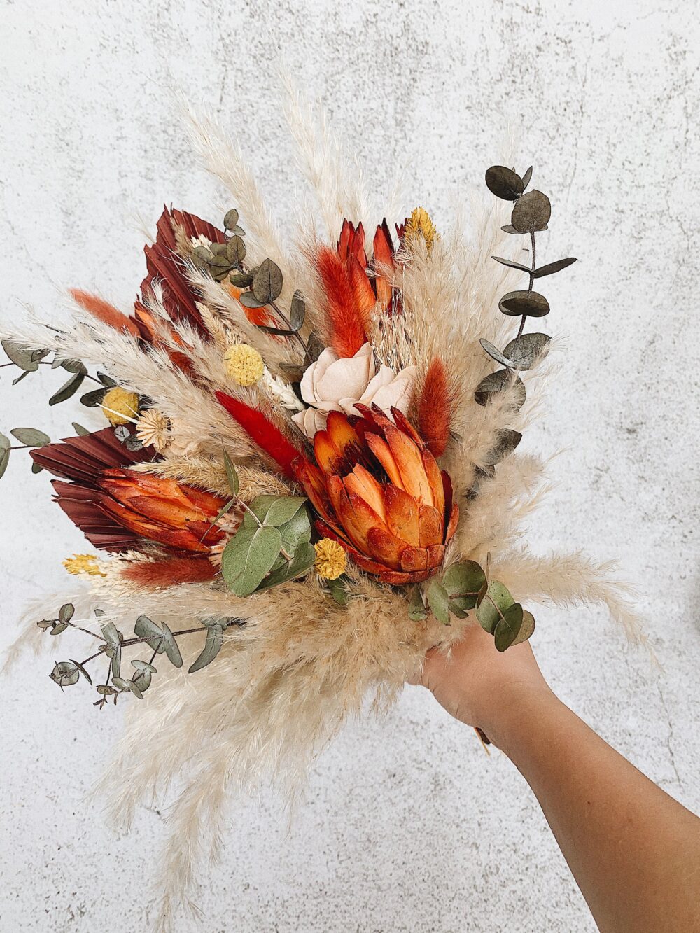 Boho Burnt Orange Wedding Bouquet, Dried Fall Flowers, Rustic Bridal Bouquet