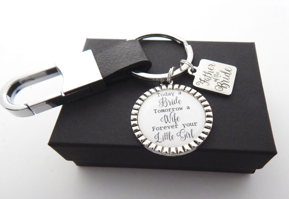 Father Of Bride Gift-Wedding Gift For Dad-Mens Wedding-Father Keychain-Father Wedding Keychain-Gift From Daughter-Leather Keychain