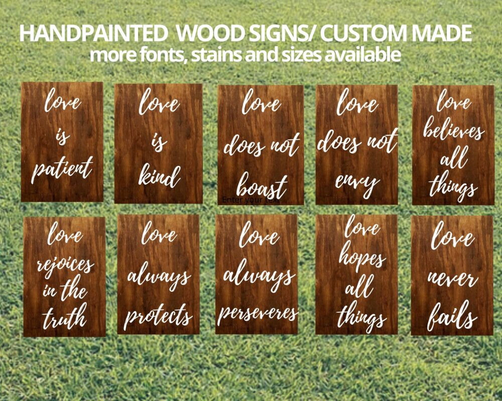 Set Of 10 Wedding Signs - 1st Corinthians 13 Aisle Signs Love Decor- Bible Is Patient