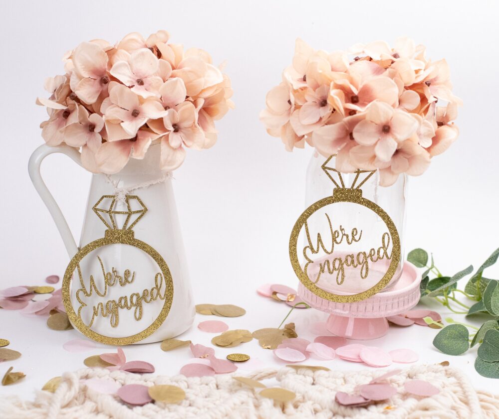 Mason Jar Tags, We're Engaged, Engagement Party Decorations, Centerpiece, Ring Engaged, Bridal Shower Decor, Set Of 6