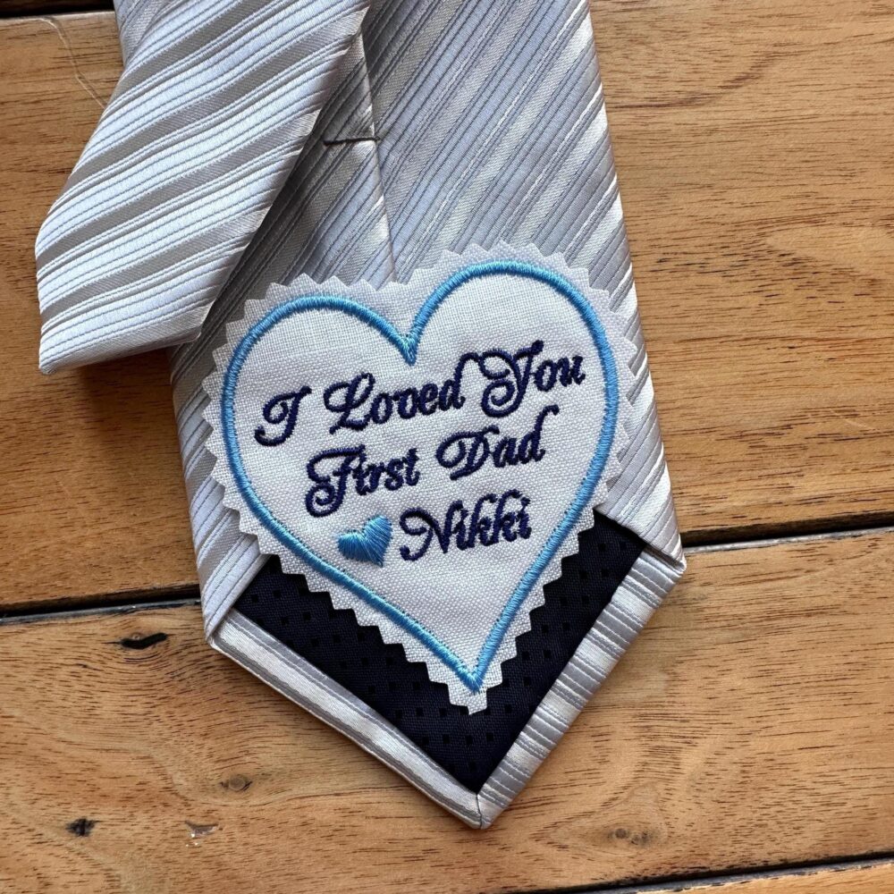 Father Of The Bride Heart Tie Patch Custom Embroidered, Personalized, Iron On Or Sew