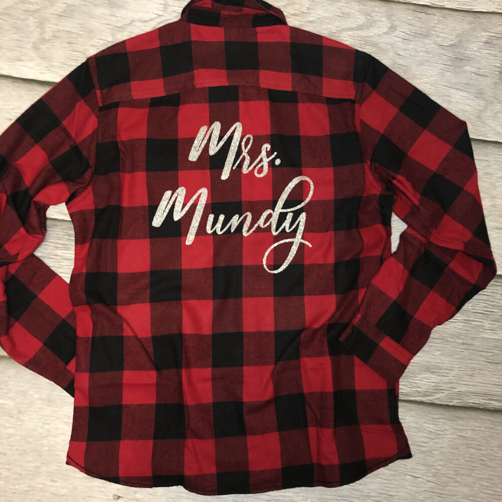 Personalized Plaid Shirt, Monogram Flannel Bridesmaid Red & Black, Blue Flannel, Black Getting Ready For The Wedding