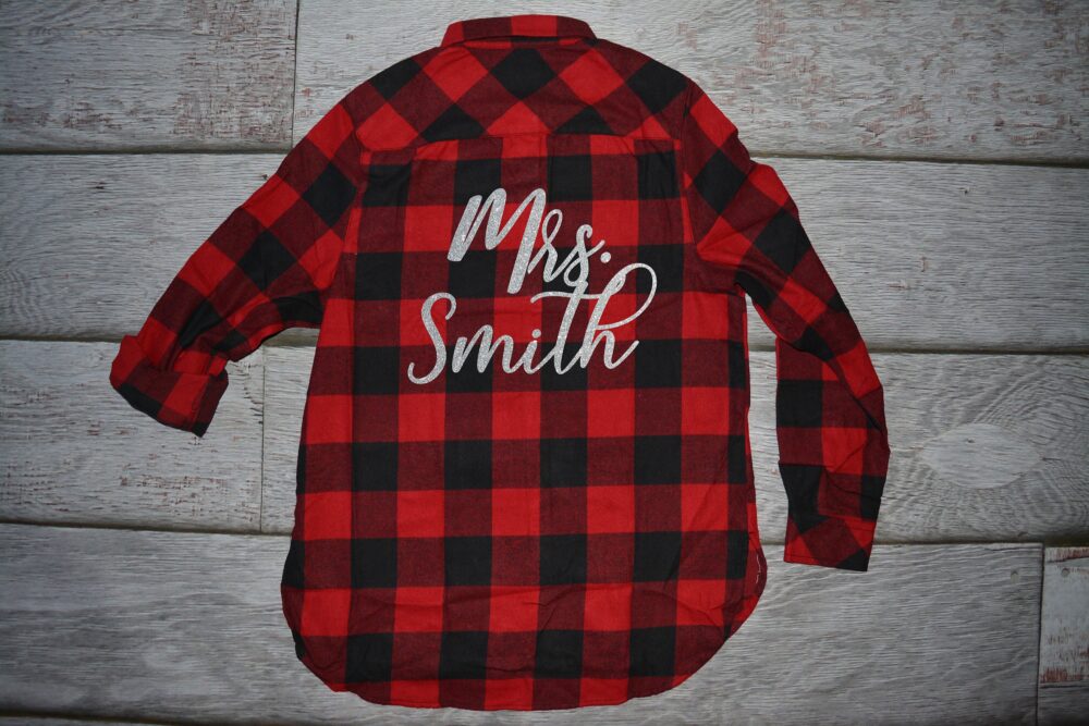 Personalized Plaid Shirt, Monogram Flannel Shacket, Bridesmaid Red & Black, Blue Flannel, Black Getting Ready For Wedding
