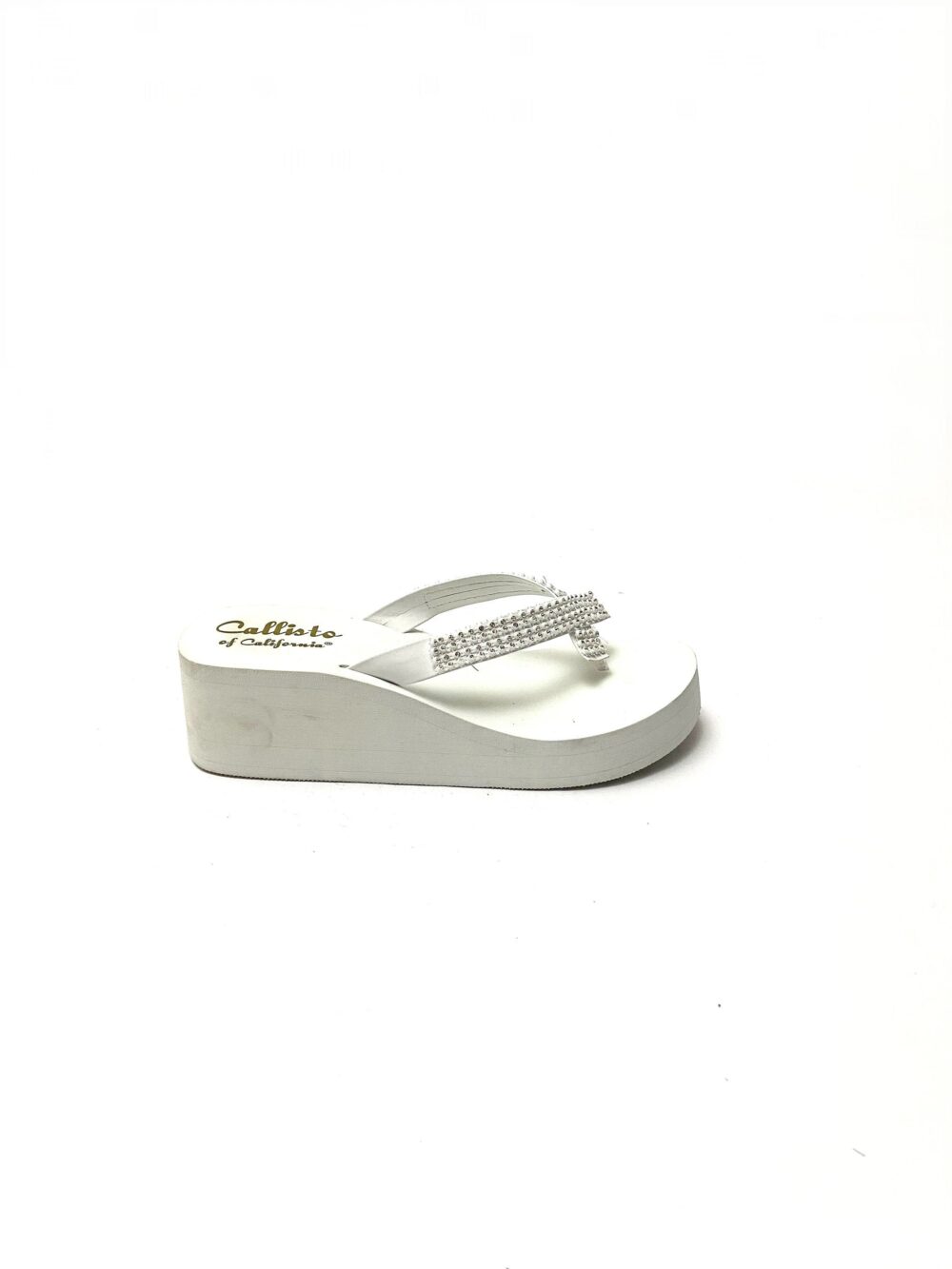 Vintage 1990S Rhinestone Flip Flops // White Foam Platform Slip On Bridal Sandals By Callisto Of California Size 10