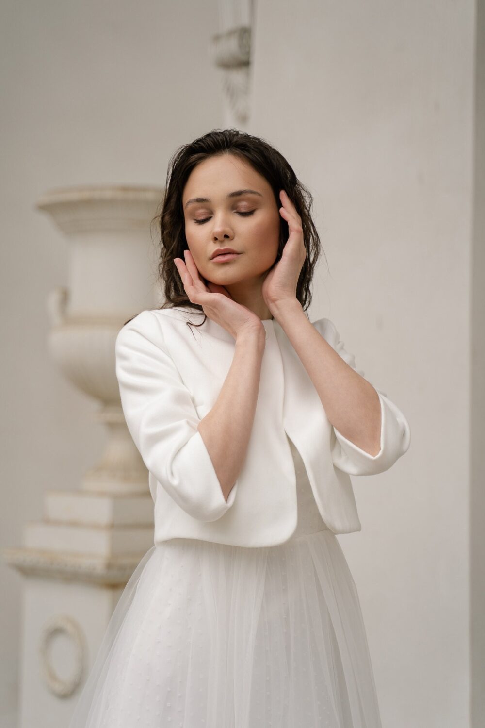 Handmade Wool Wedding Jacket Bridal Cover-Up, 3/4 Sleeve