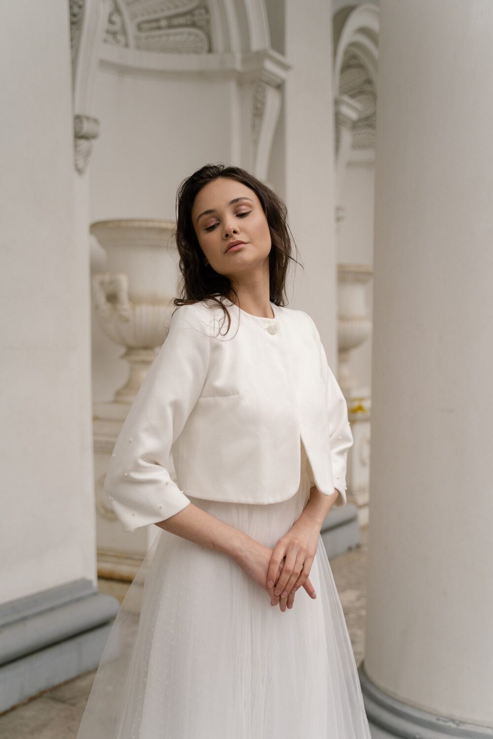 Pearl Sleeve Wool Wedding Jacket Bridal Cover Up