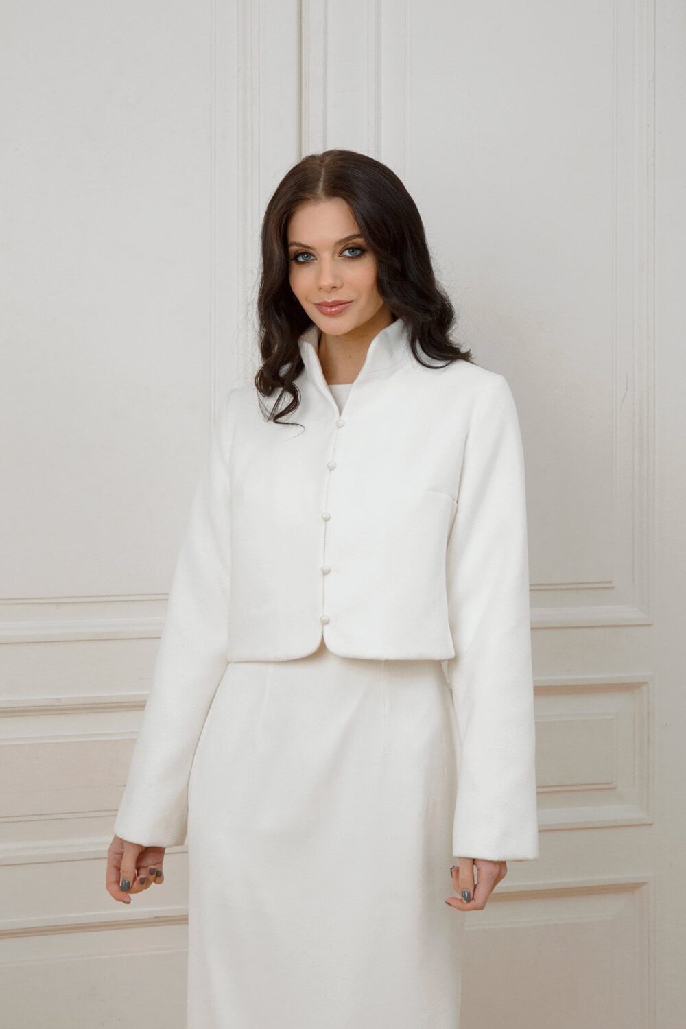 Wool Wedding Jacket Bridal Cover Up With Collar