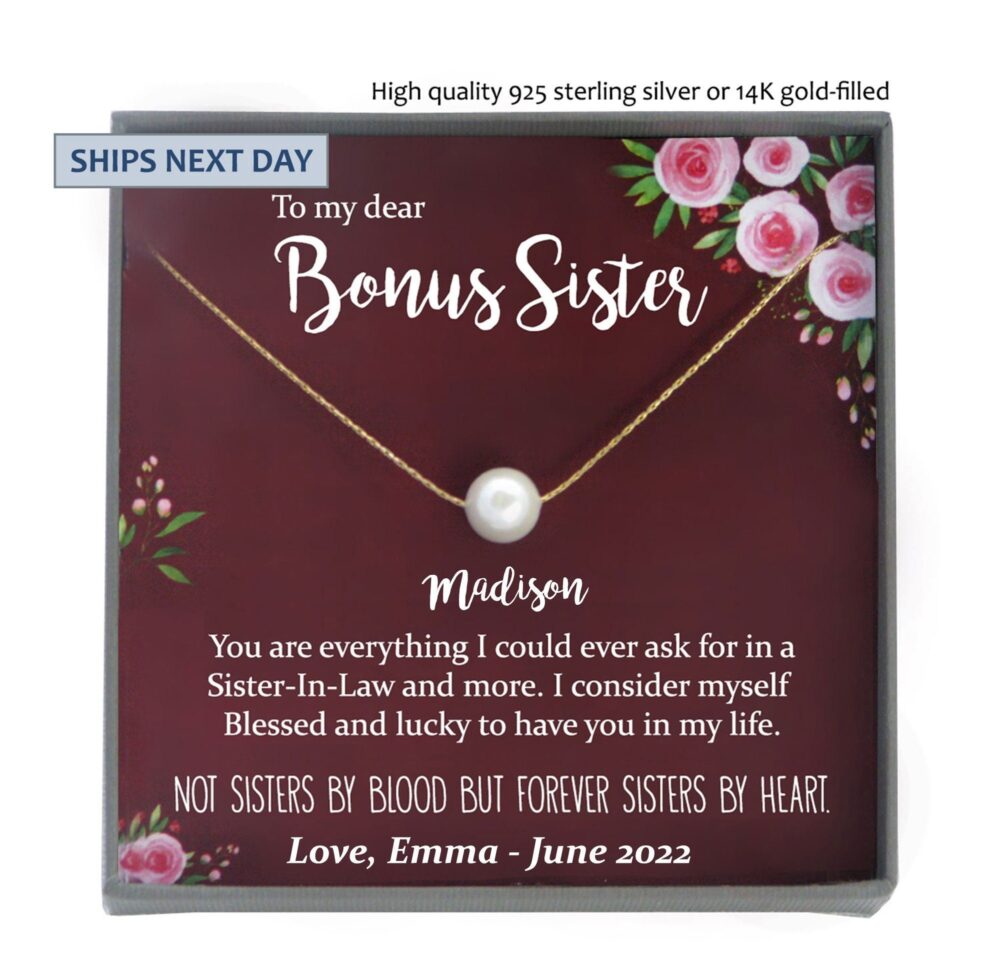 Sister in Law Gifts - Personalized Pearl Necklace, Meaningful Jewelry For Christmas, Birthday, Valentine's, Wedding, Mother's Day