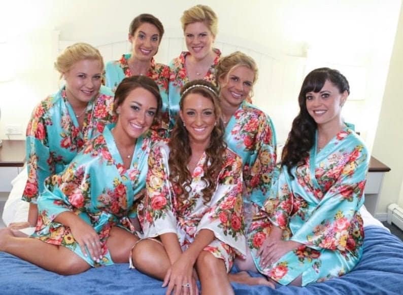 Silk Floral Bridesmaid Robe Kimono Style Getting Ready Robe