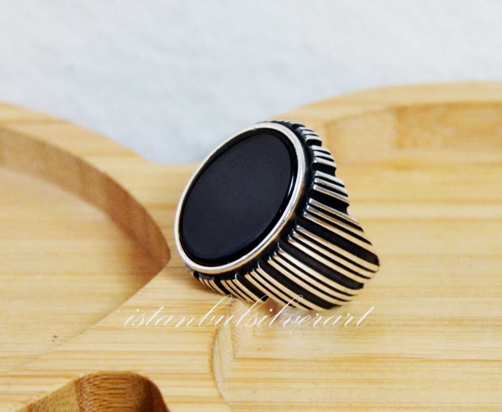 Handmade 925 Sterling Silver Mens Onyx Ring Ottoman Style