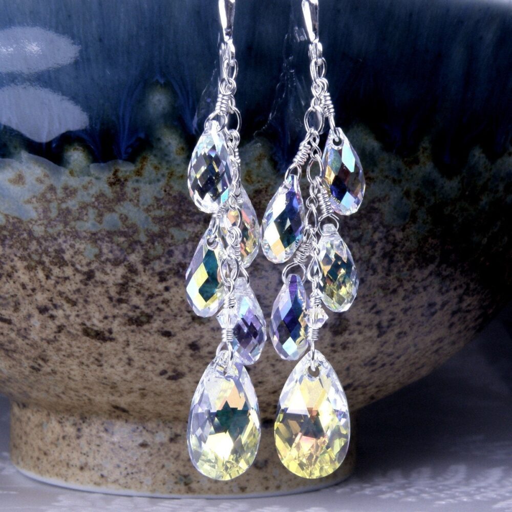 Bridal Wedding Earrings, Long Chandelier Crystal Dangle Sterling Silver, Gold Filled, Statement Teardrop Swarovski Earrings