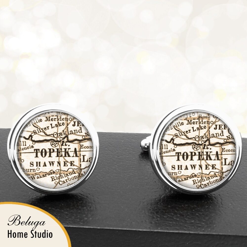 Cufflinks Kansas Map Topeka Ks Handmade Cuff Links City State Maps Groomsmen Wedding Party Fathers Dads Men