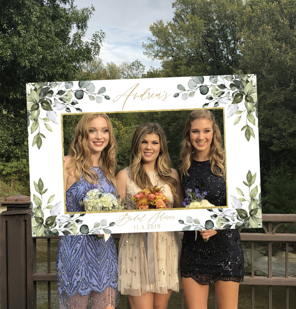 Boho Greenery Photo Prop Frame Personalized Bridal Shower, Wedding Selfie Frame