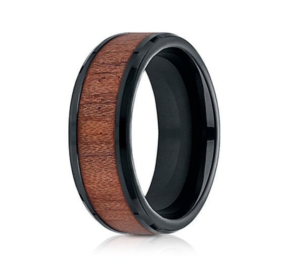 Cobalt Ring-Cobalt Band-Cool Mens Gift-Cobalt Band Wood Inlay-8mm Black Ring - Inlay Band-Mens Wedding Band-Wedding Ring
