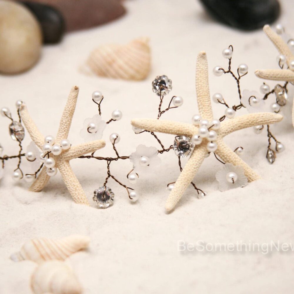 starfish & Pearl Wedding Hair Vine Beaded Beach Bridal Headpiece