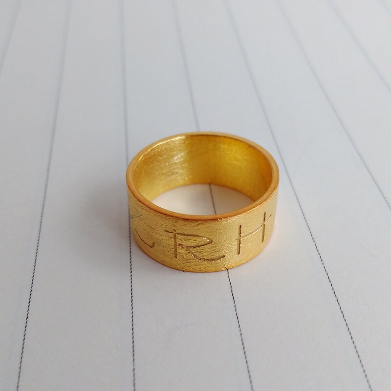 Personalized Brushed Ring, Monogram Initials Ring Gold, Custom Wedding Ring, Brushed Gold Ring, Engraved Name Ring, Christmas Gift