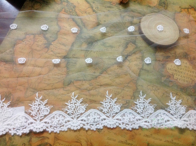 5 Yard/Lot Width 22cm 8.66" White Cotton Mesh Embroidery Lace Trim Ribbon Fabric For Dress Clothing 1027120L4K485