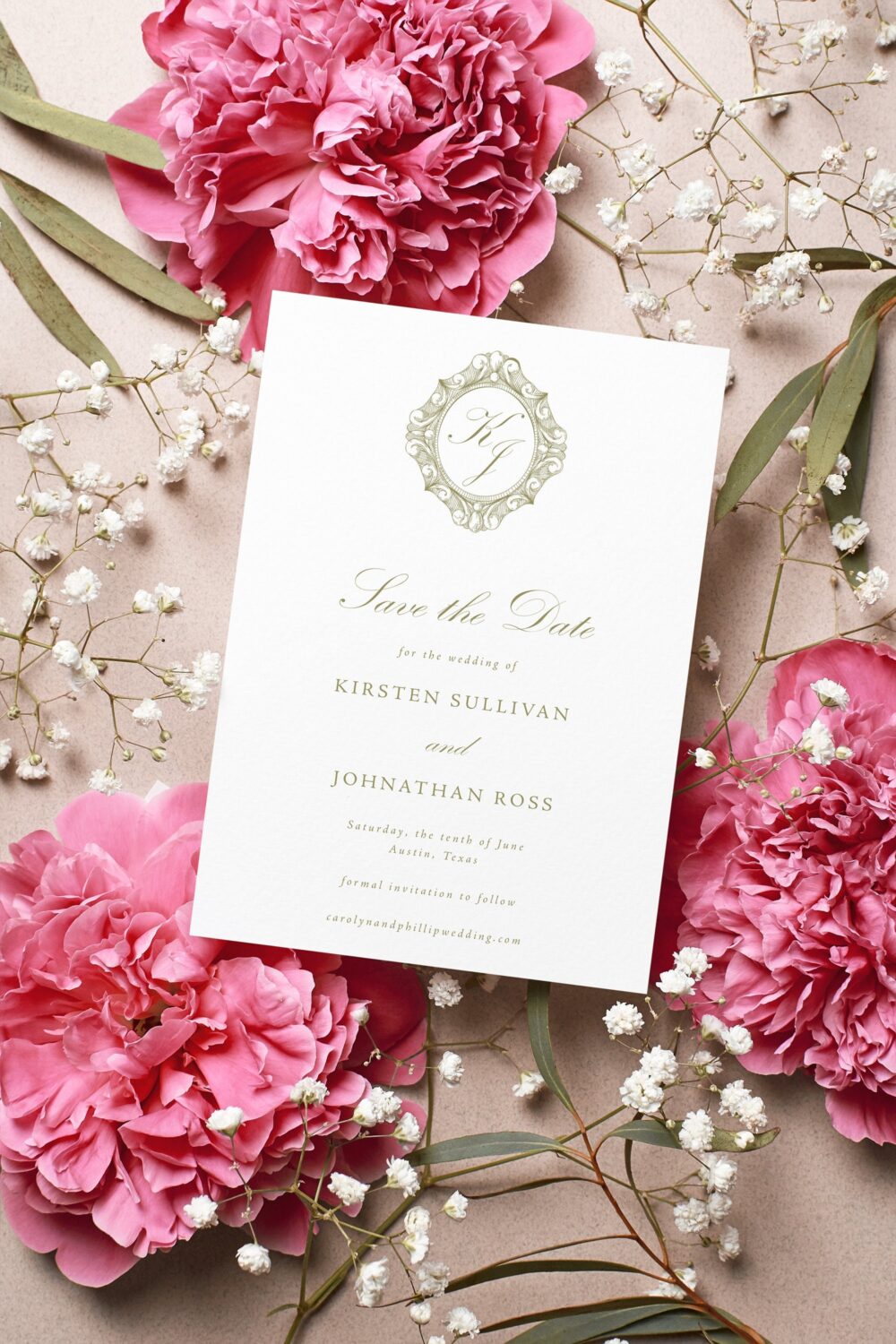 Classic Monogram Save The Date Card With Envelope, Elegant Our Date, Calligraphy Card, Louise Collection, Rc0301