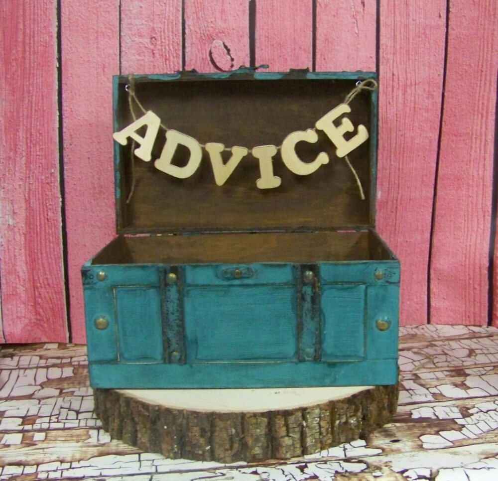 Sale-Wedding Advice Box, Turquoise Card Shabby Chic Wedding Decor, Or Box