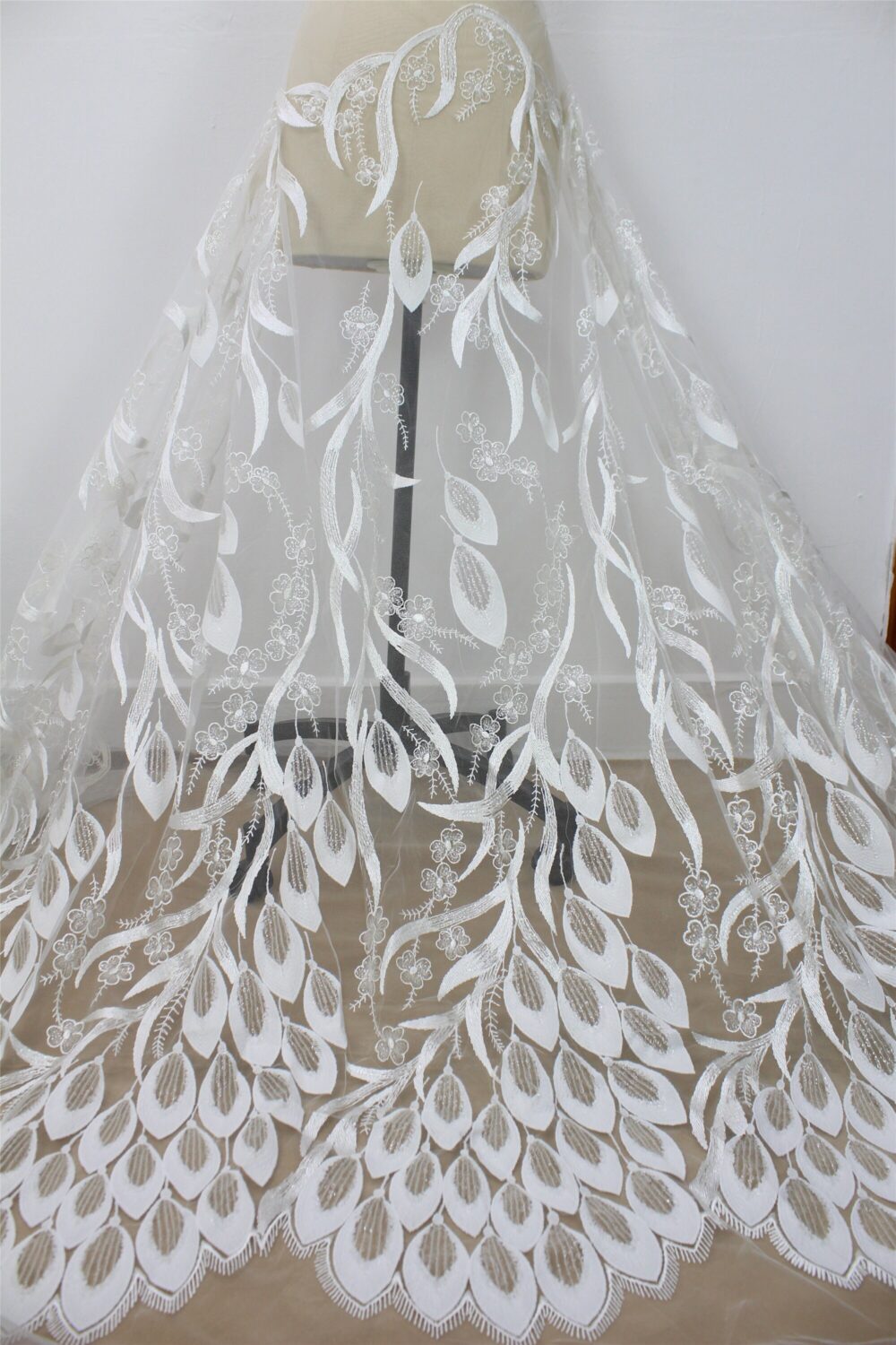 Tulle Embroidered Sequin Lace Fabric Bridal Wedding Gown By The Yard