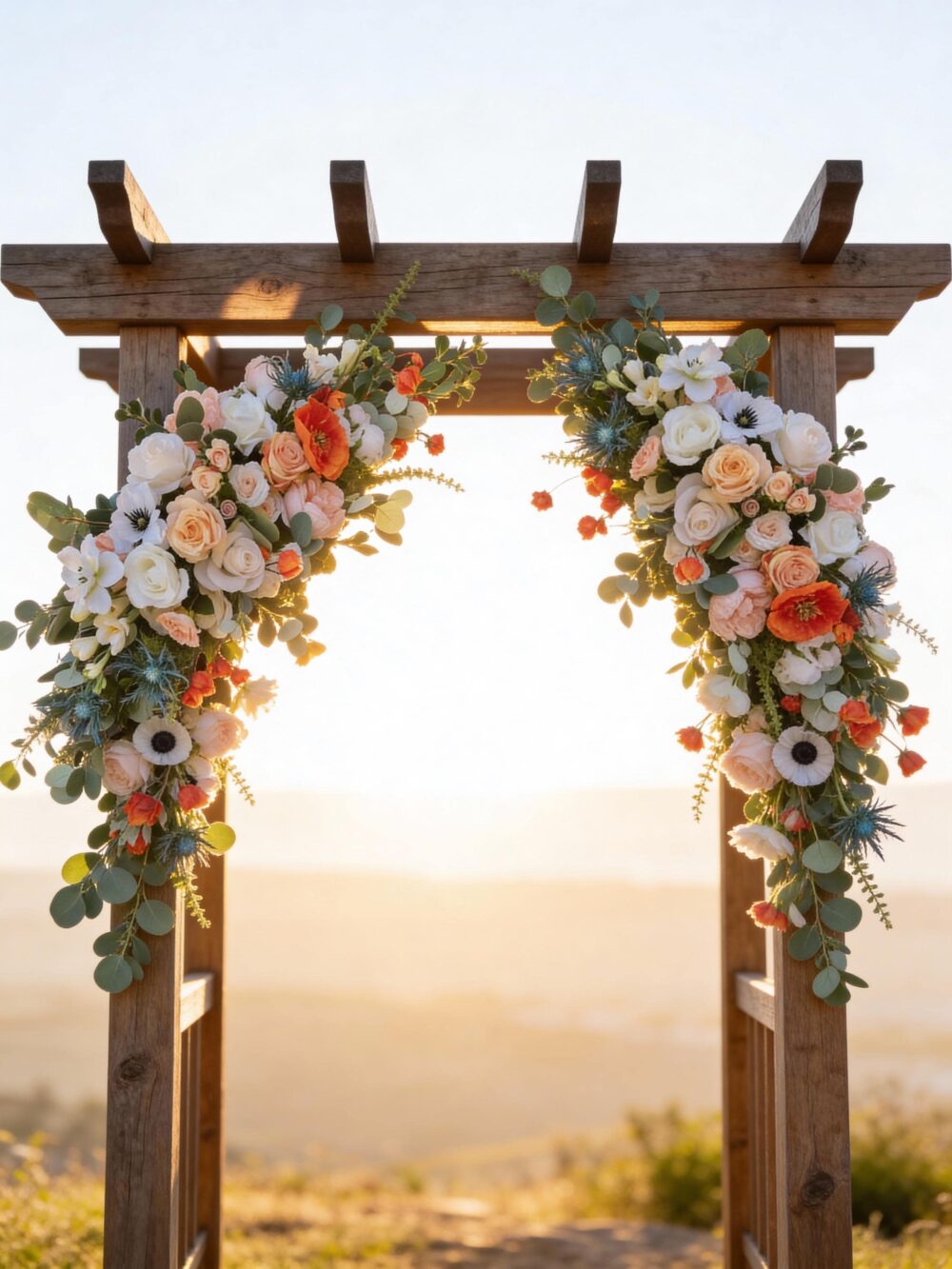 Wedding Arch Flowers Swag in Ivory Blush Peach & Green, Floral Decoration, Artificial Arbor Flowers, Ceremony