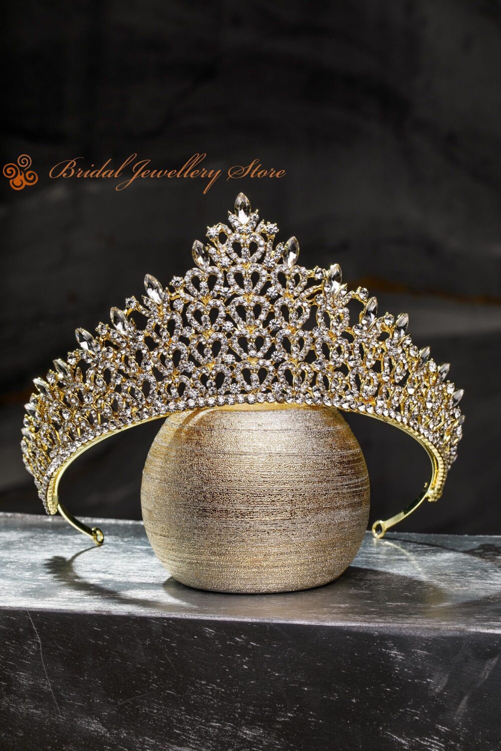 Gold Bridal Tiara, Crystal Wedding Crown, Rhinestone Hairpiece