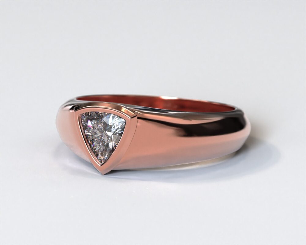 Mens Rose Gold Wedding Band/Tapered Trillion Diamond Ring Unique